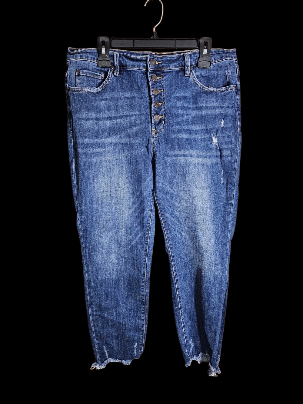 High-Rise Medium Blue Skinny Jeans with Button Fly